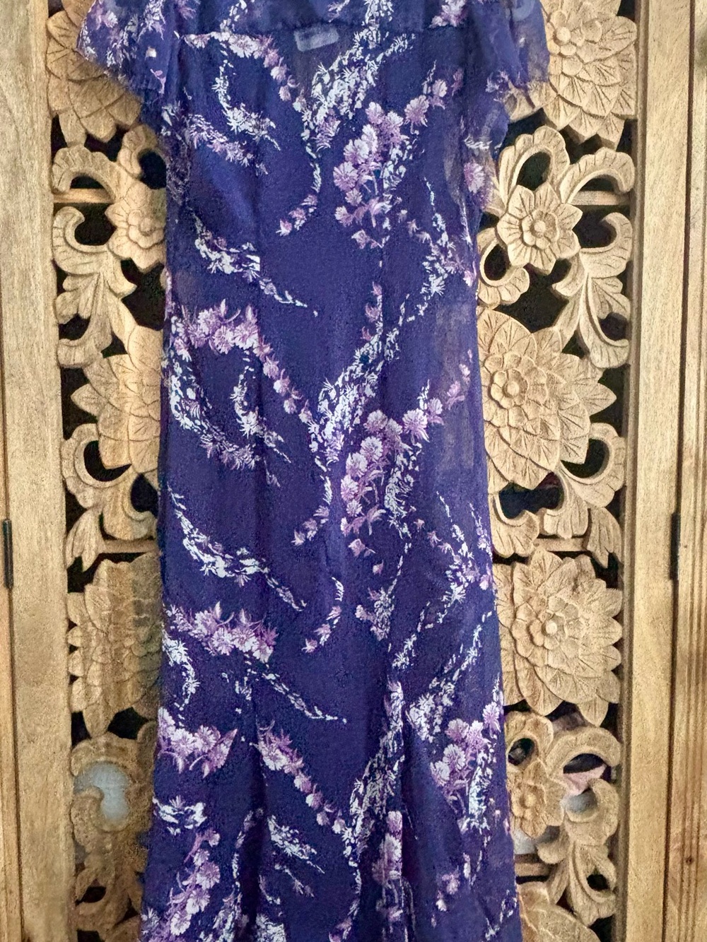 Free People Navy Maxi Dress with Pink Floral Accents - Picture 3 of 5